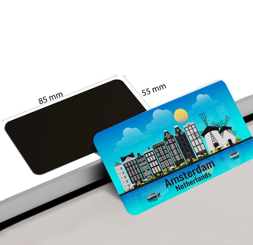 dhcrafts Rectangular Rubber Fridge Magnet / Magnetic Card Blue Netherlands Amsterdam Design Pack of 1 (8.6cm x 5.4cm)